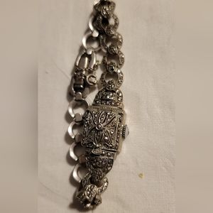 Bucherer Swiss Vintage Hidden Watch Marcasite Bracelet 17 Jewel